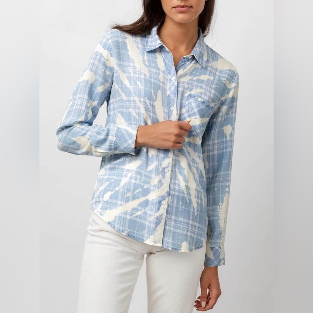 Rails Hunter Indigo Bleached Swirl Plaid Button Down Shirt S